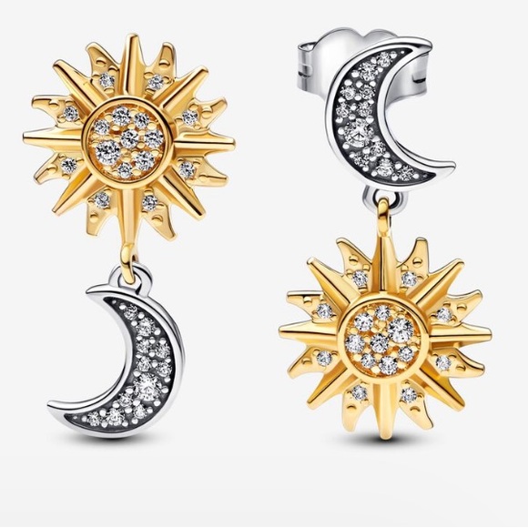 Pandora Jewelry - - - Authentic - Pandora’s Sun & Moon Earrings 9.25 Sterling Silver